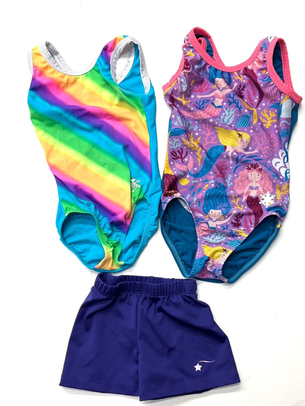 Snowflake Designs Destira Gymnastics Dance Leotard Rainbow Mermaid Lot of 2